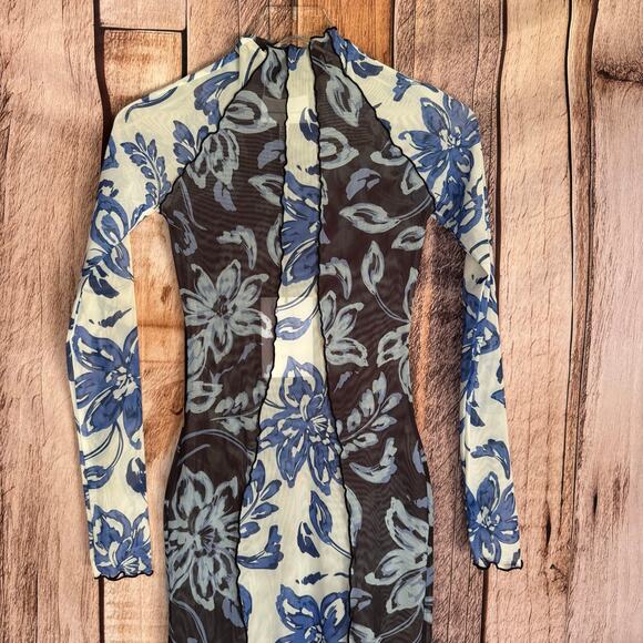 Significant Other Jean Dress Hibiscus Splice Mesh Floral Bodycon Floral US 2 NWT - Picture 3 of 11